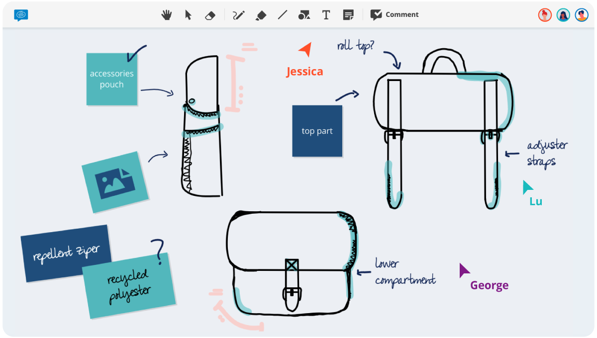 Digital online sketches in Conceptboard