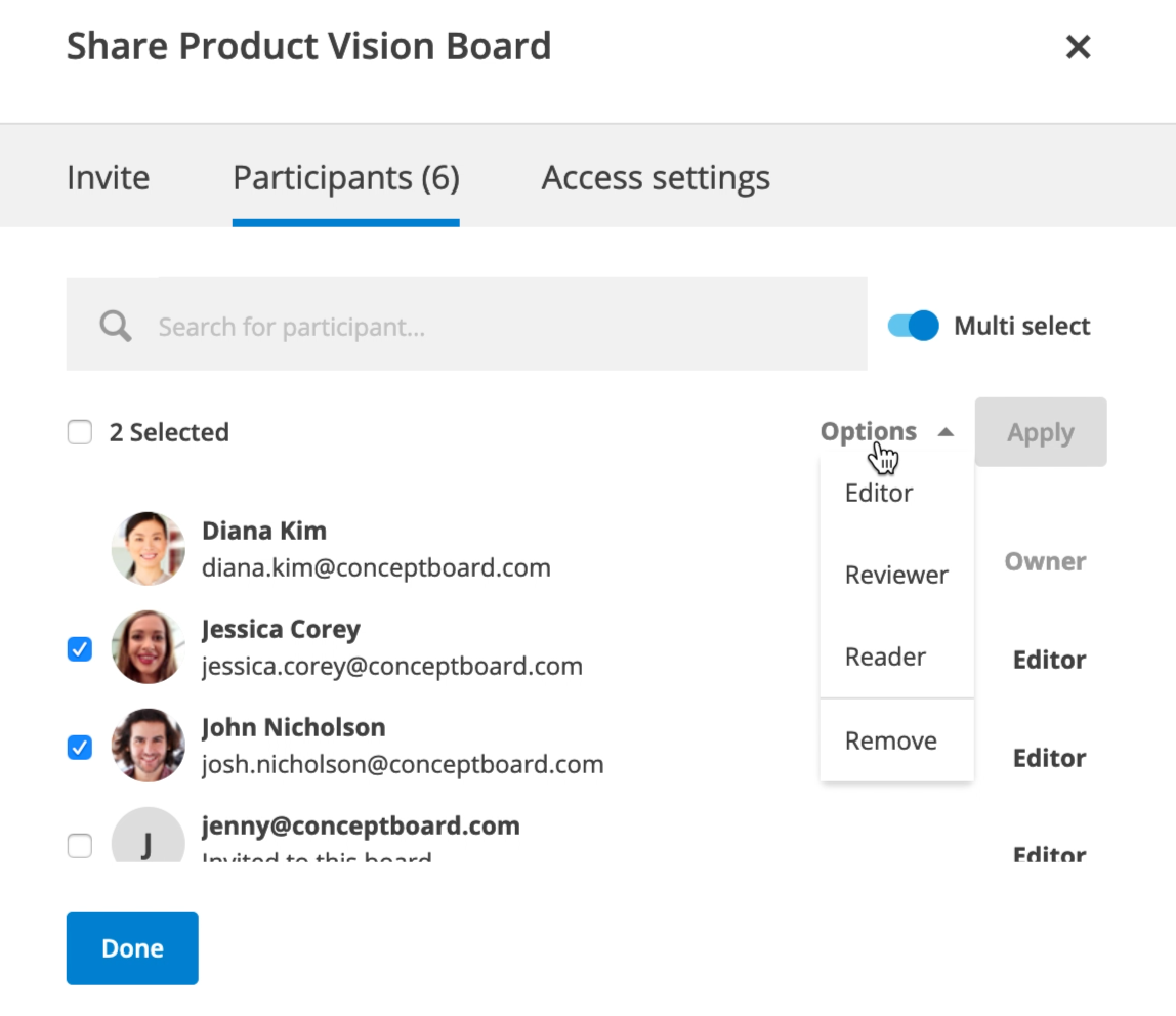 Search participants and multi-select