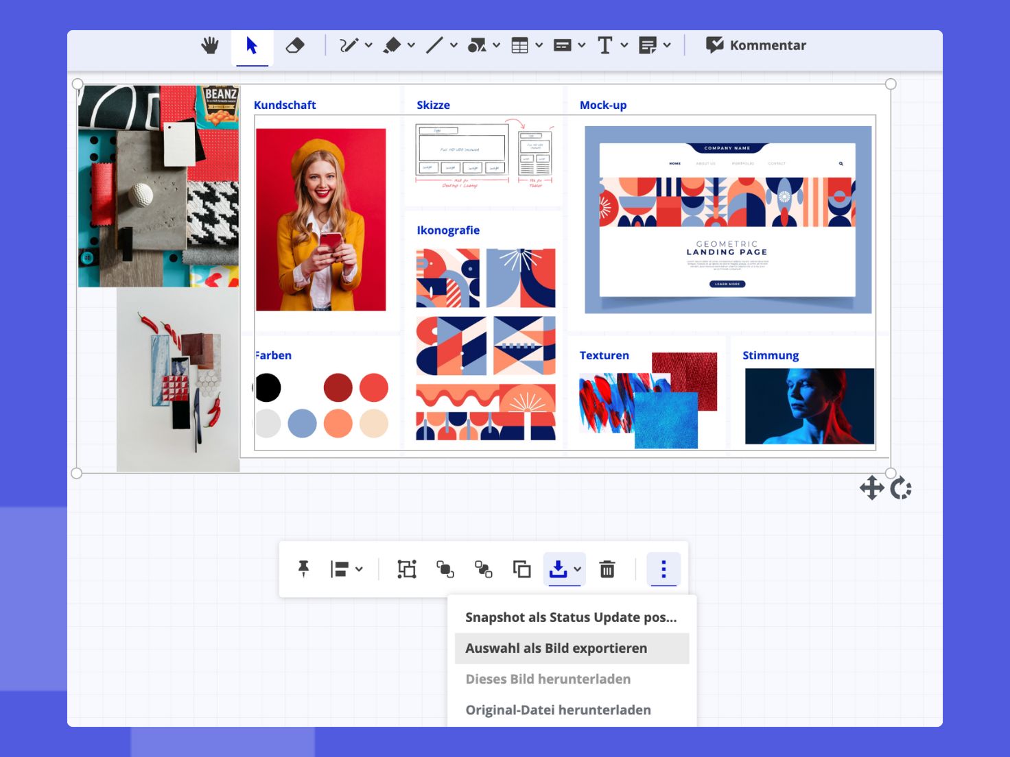 Bild als png exportieren Funktion von Conceptboard