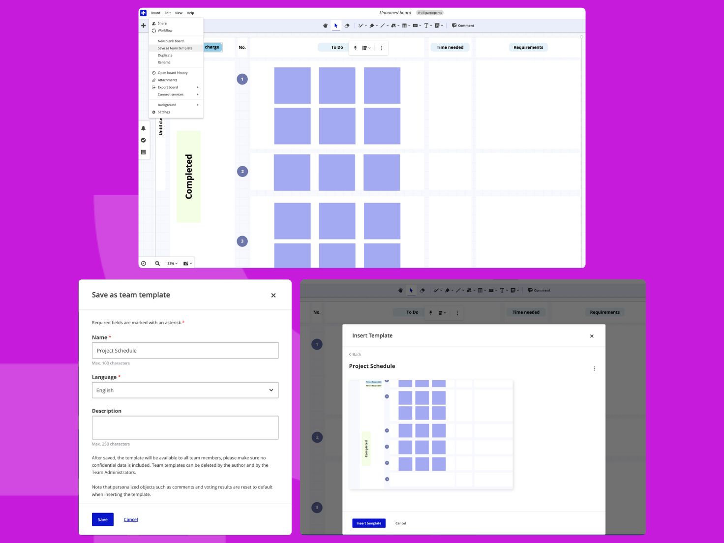 Create and and save team template function from conceptboard