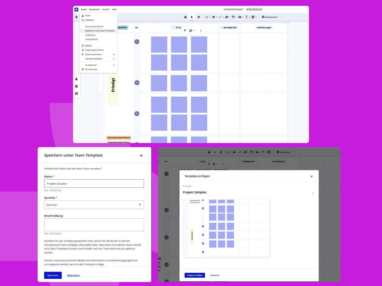Team vorlage erstellen und speichern Funktion von Conceptboard