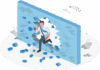 hurdles of digitisation- Person breaking through an imaginary wall which represents an obstacle