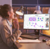 A person with a screen in front hast Conceptboard App open and uses the product. The person collaborates in real time on a digital whiteboard without installation.
