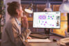 A person with a screen in front hast Conceptboard App open and uses the product. The person collaborates in real time on a digital whiteboard without installation.