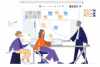 3 people sitting at a table working on a board and collaborating together in public sector
