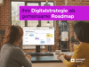 Zwei Personen vor einem Monitor mit einer digitalen Roadmap