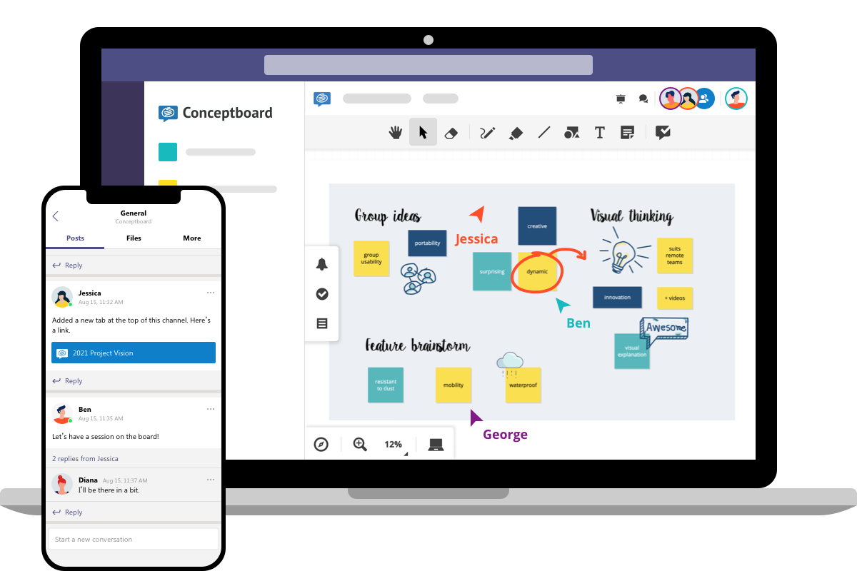 Conceptboard brainstorming board integrated in Microsoft Teams
