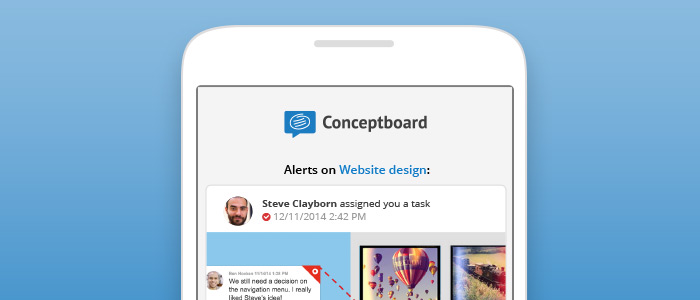 Conceptboard visual alert notifications on a cell phone for more visual context