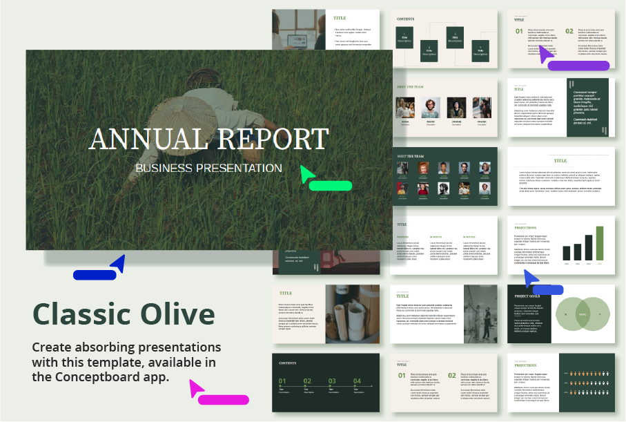 Presentation template from conceptboard: classic olive