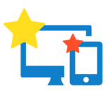 laptop and phone illustration with 2 stars