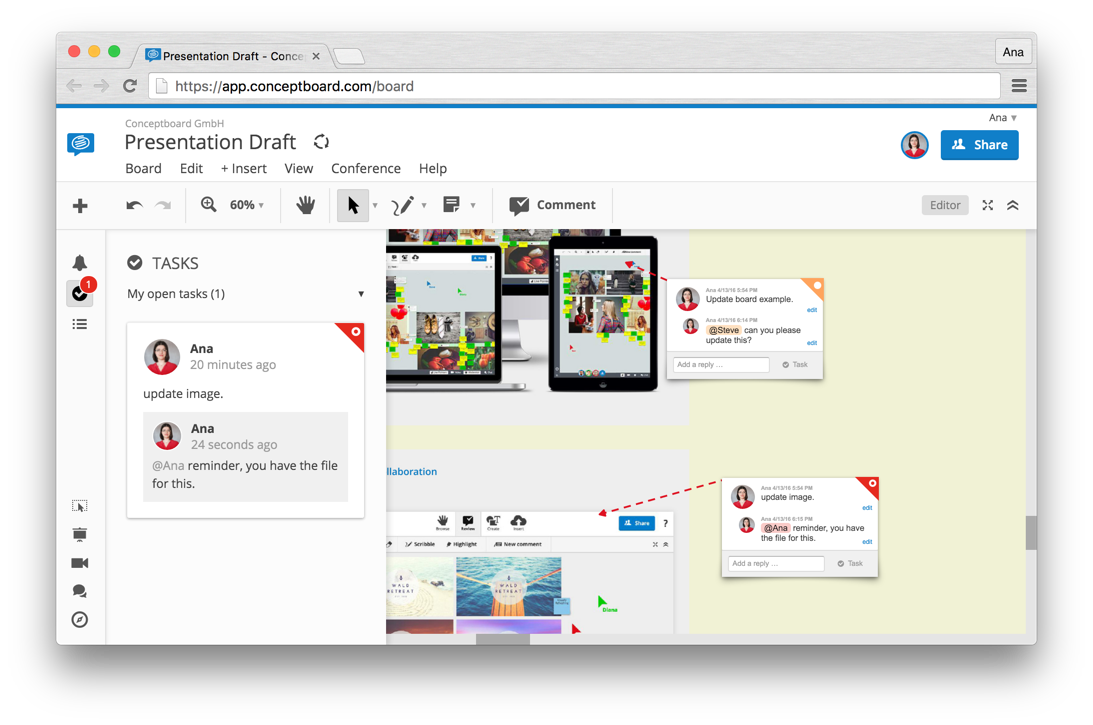 Conceptboard Task Assignments for remote collaboration 