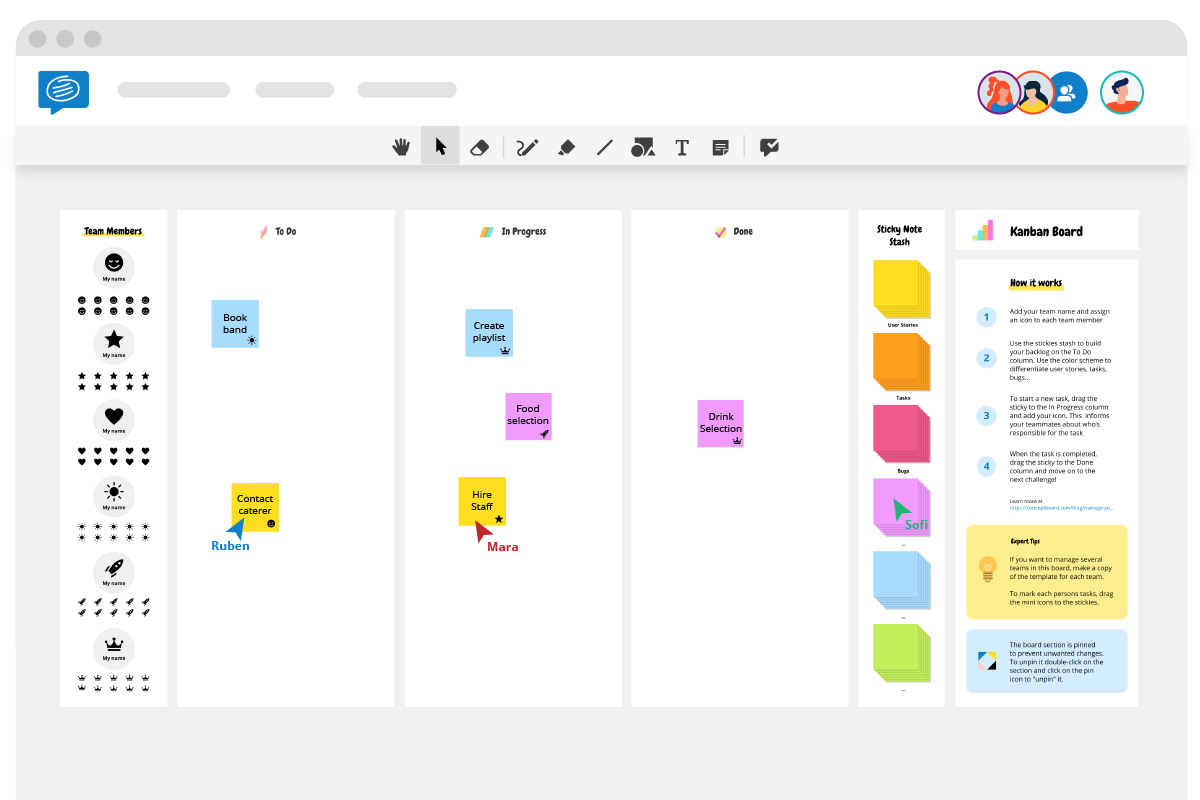 Kanban Template filled with examples