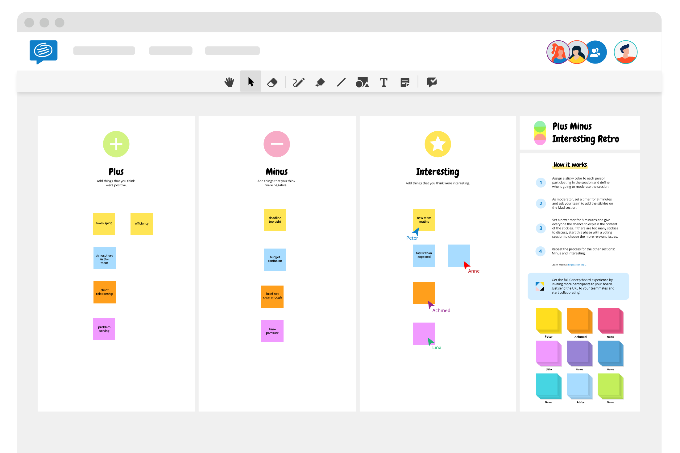 Plus Minus Interesting (PMI) Free Template Conceptboard