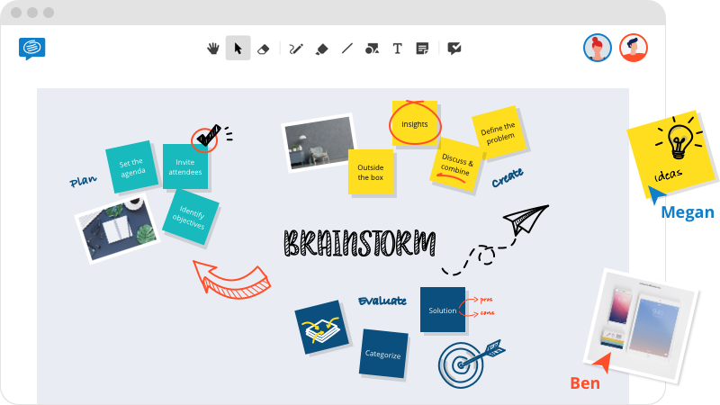 image representing the conceptboard app with the example of collaboration within teams and brainstorming