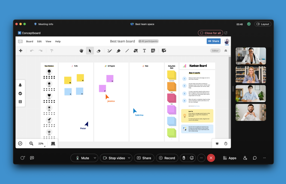 Teile eine Conceptboard-Tafel in einem Webex-Anruf und arbeite mit Deinem Team an dem Board, während Du in einem Webex-Anruf bist