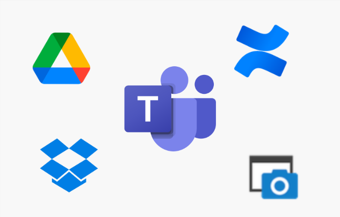 integration of dropbox, microsoft teams, google drive, troll board and confluence