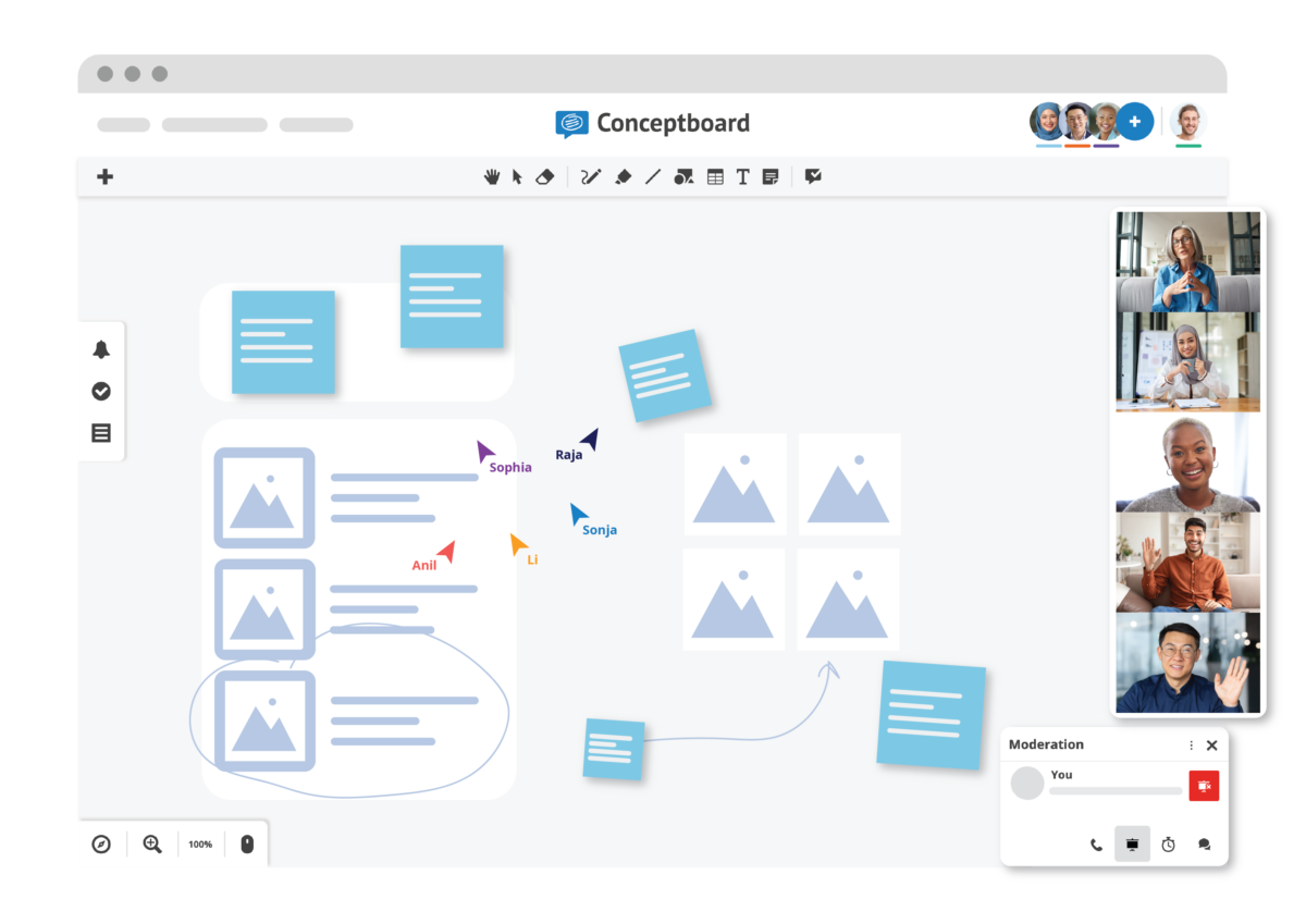 Wireframe use case represented on a board